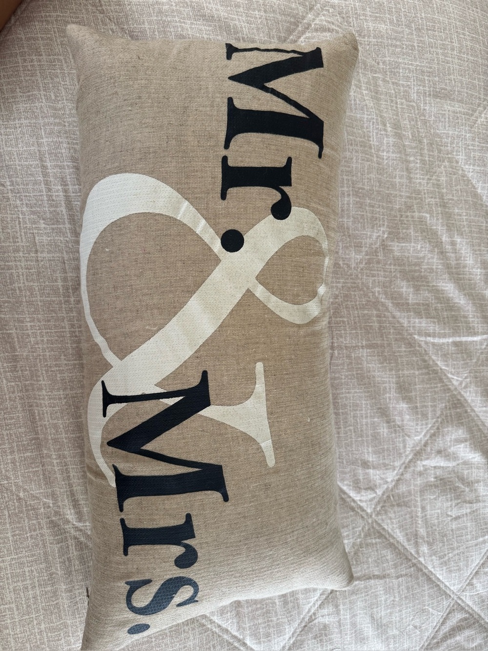 Neutral Tan 'Mr. & Mrs.' Decorative Lumbar Pillow